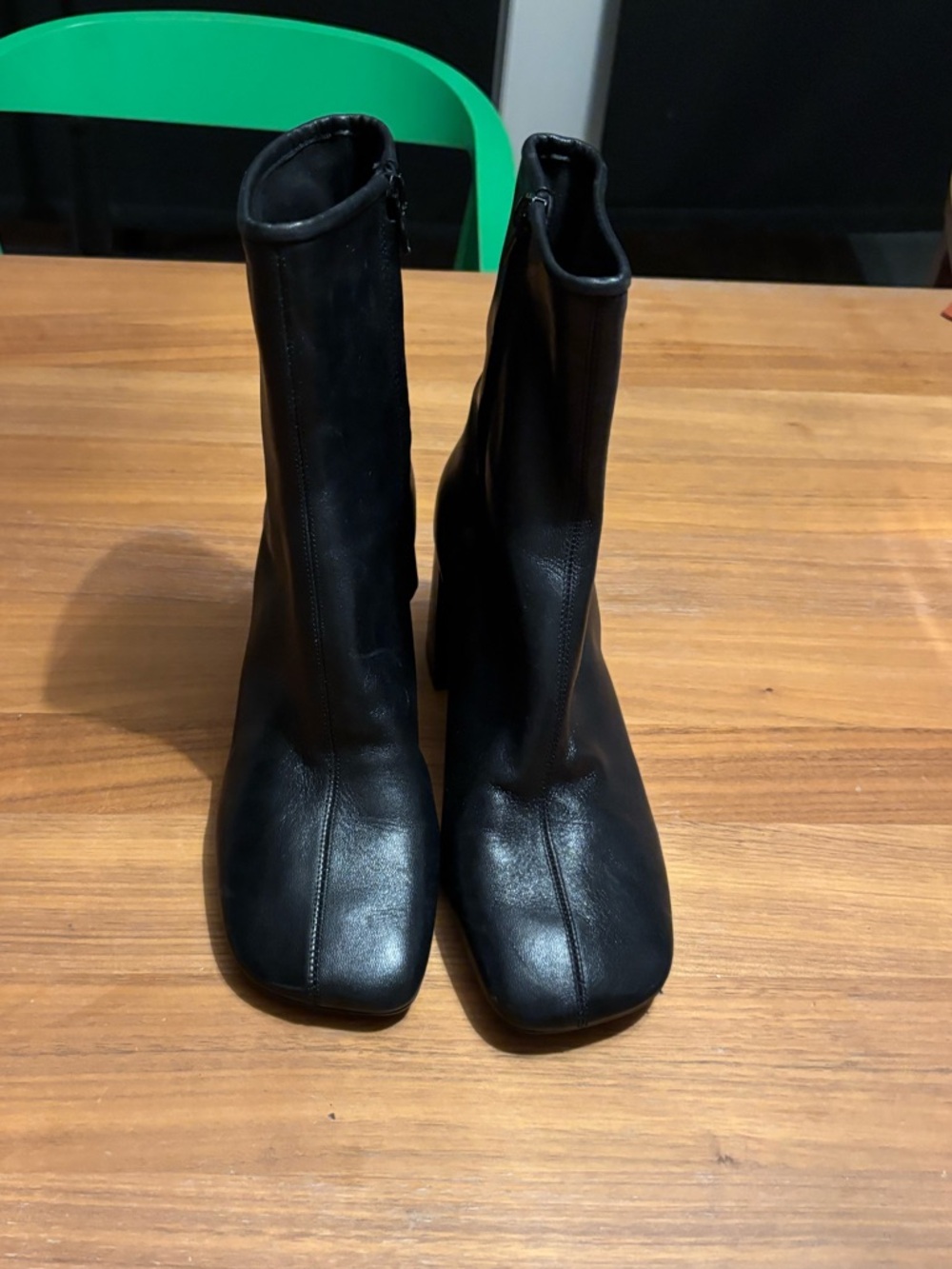 Zara Women's Black Leather Square-Toe Ankle Boots